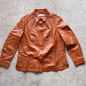 Mango Violeta Snap Button Sheep Leather Shirtjacket Size Large